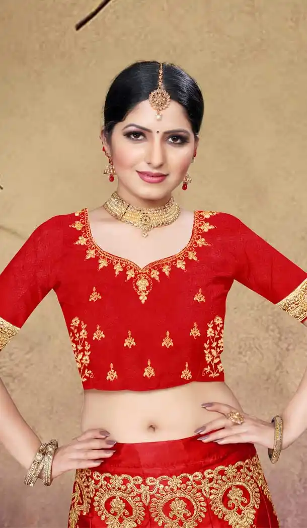 Red Color Silk Blend Designer Traditional Wear Lehenga Choli -736124136