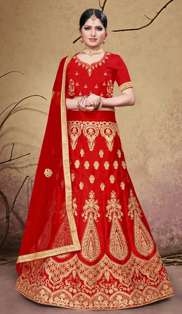 Red Color Silk Blend Designer Traditional Wear Lehenga Choli -736124136