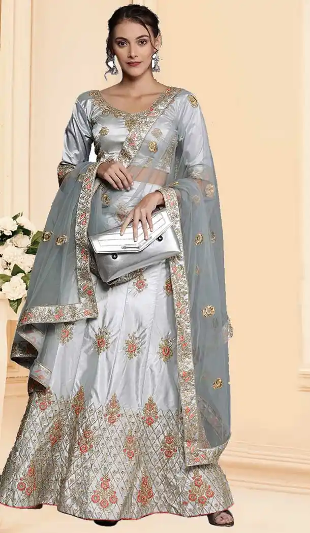 Majesty Grey Color Silk Designer Traditional Wear Lehenga Choli -737124139