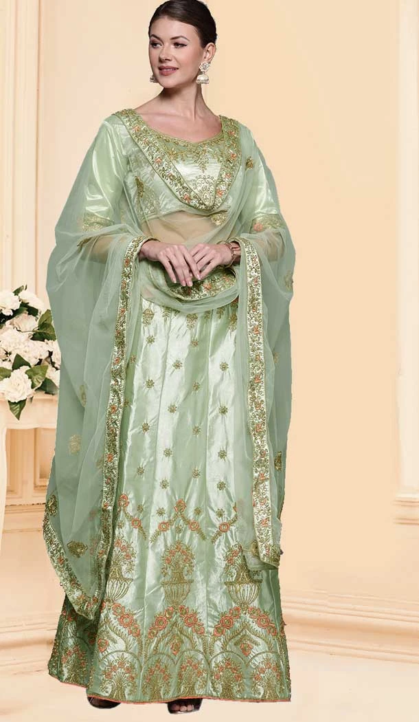 Pista Green Color Silk Designer Traditional Wear Lehenga Choli -737124141