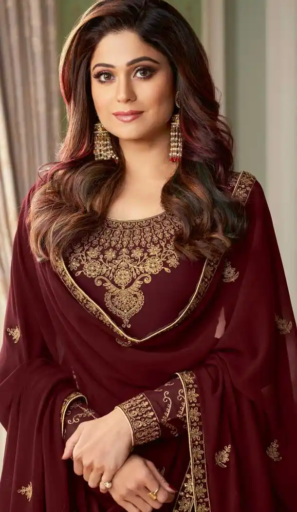 Maroon Color Real Georgette Heavy Designer Party Wear Salwar Suit -764124453