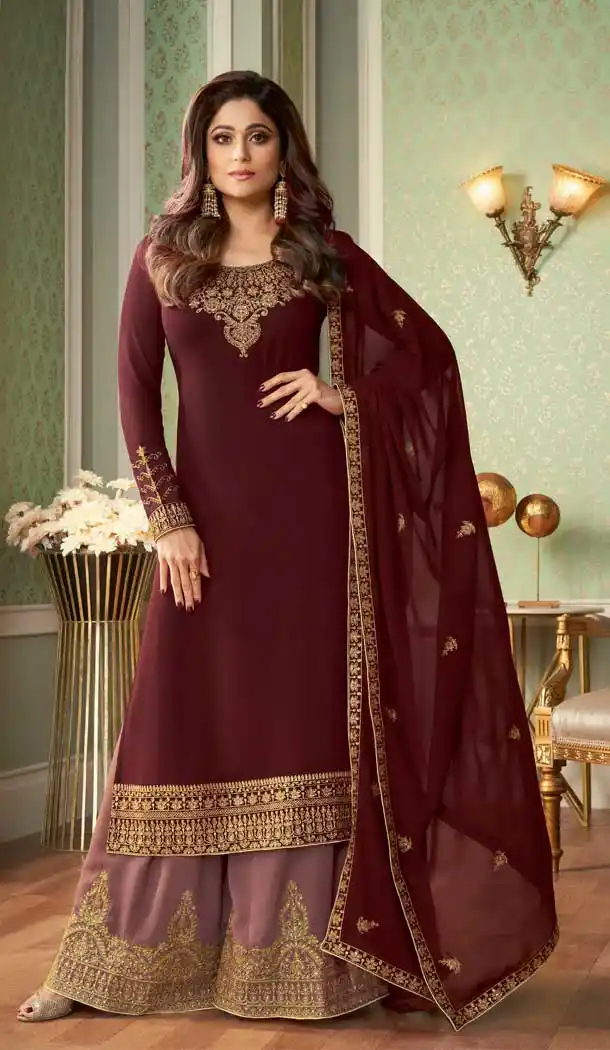 Maroon Color Real Georgette Heavy Designer Party Wear Salwar Suit -764124453