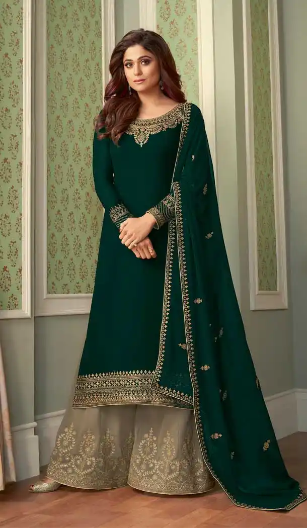 Green Color Real Georgette Heavy Designer Party Wear Salwar Suit -764124454