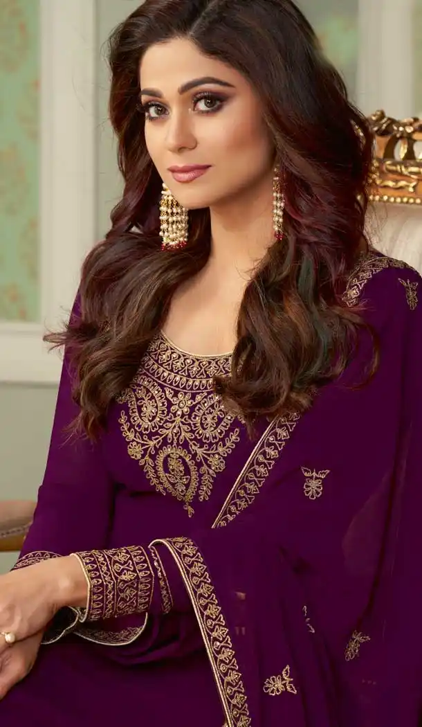 Violet Color Real Georgette Heavy Designer Party Wear Salwar Suit -764124455