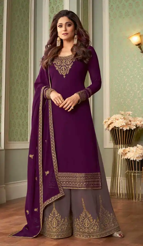 Violet Color Real Georgette Heavy Designer Party Wear Salwar Suit -764124455