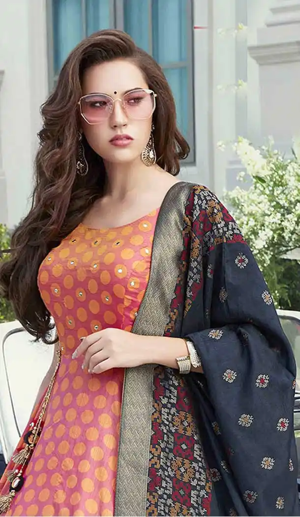 Peach Pink Color Heavy Soft Silk Designer Party Wear Readymade Gown Suit -765124457
