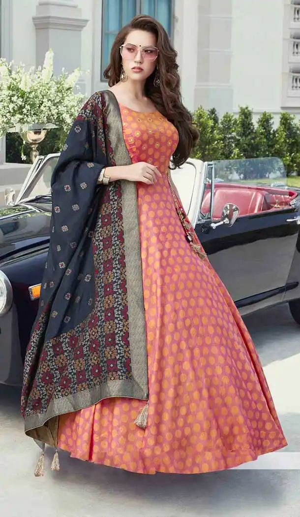 Peach Pink Color Heavy Soft Silk Designer Party Wear Readymade Gown Suit -765124457