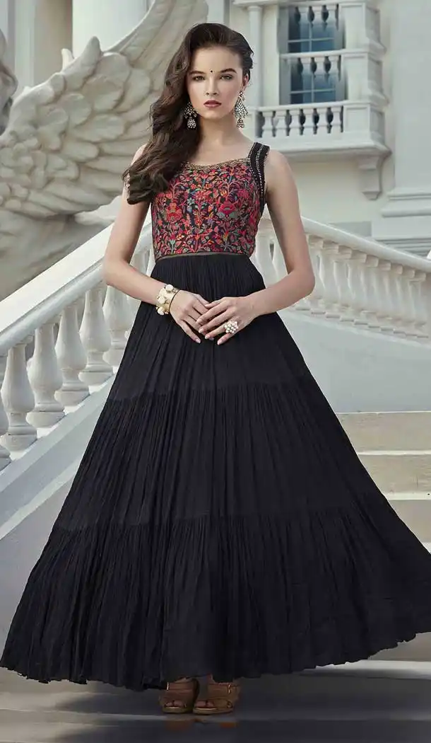 Black Color Heavy Soft Silk Designer Party Wear Readymade Gown Suit -765124459