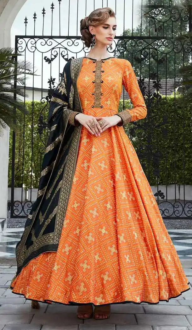 Orange Color Pure Killer Designer Party Wear Readymade Gown Suit -766124462