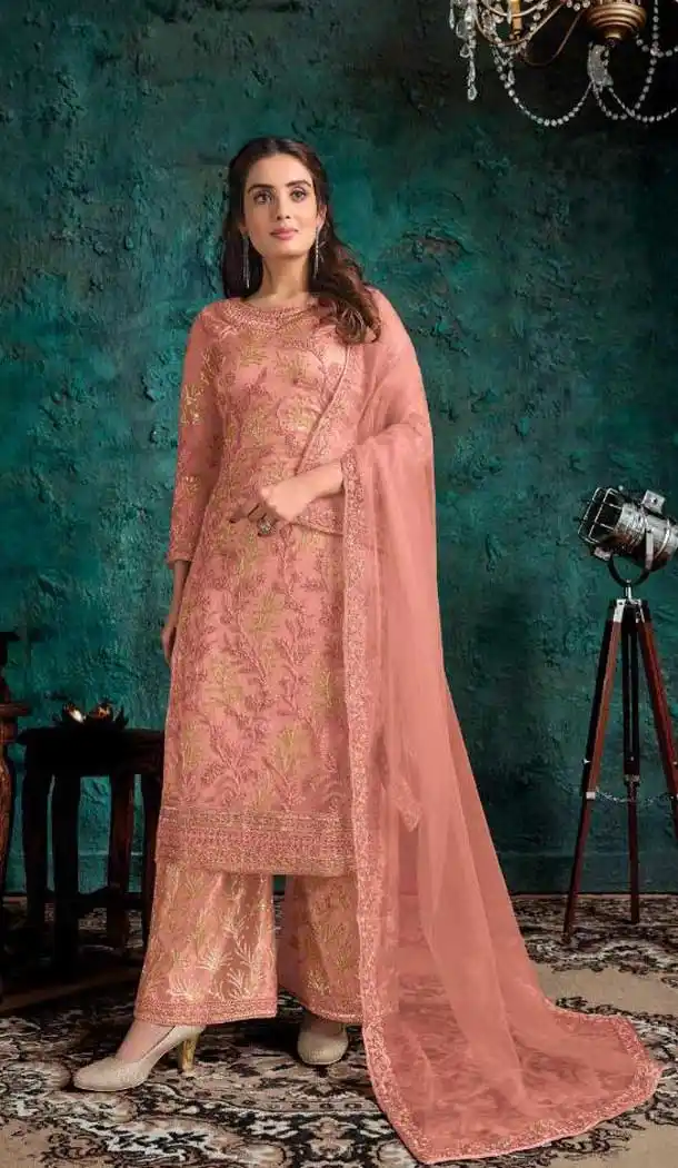 Orange Color Soft Net Designer Party Wear Pakistani Style Palazzo Suit -770124483