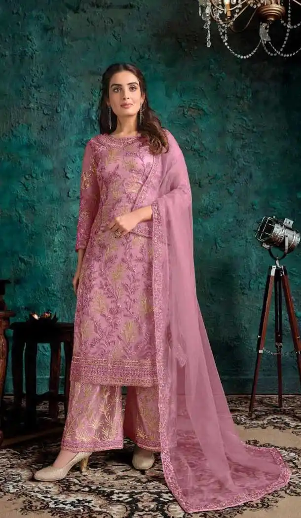 Pink Color Soft Net Designer Party Wear Pakistani Style Palazzo Suit -770124484