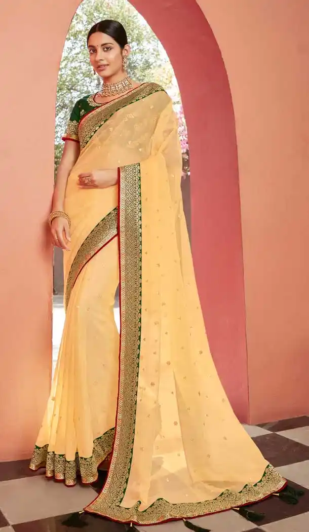 Light Yellow Color Soft Organza Designer Traditional Festive Wear Saree -771124488