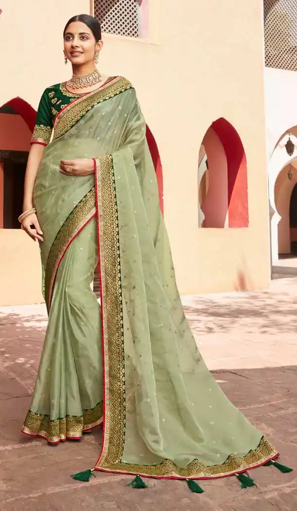 Sea Green Color Soft Organza Designer Traditional Festive Wear Saree -771124489