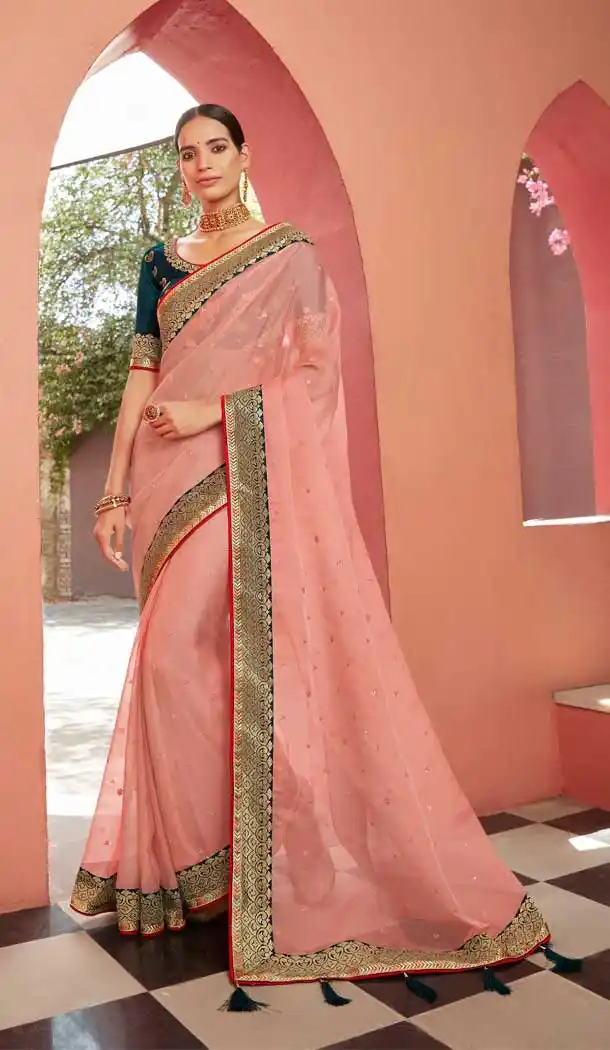 Peach Color Soft Organza Designer Traditional Festive Wear Saree -771124490