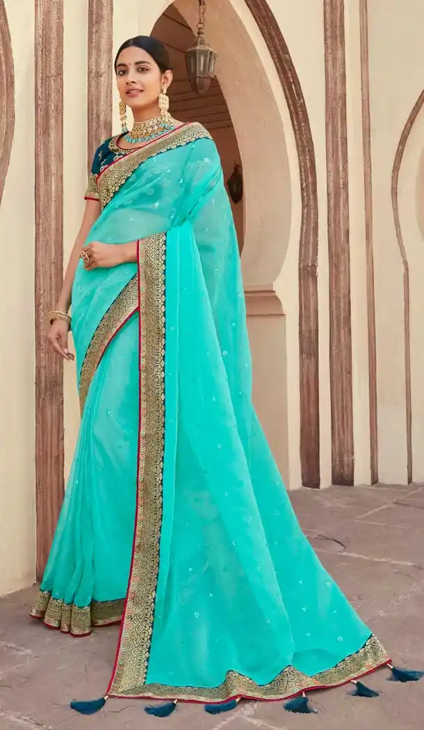 Sky Blue Color Soft Organza Designer Traditional Festive Wear Saree -771124493