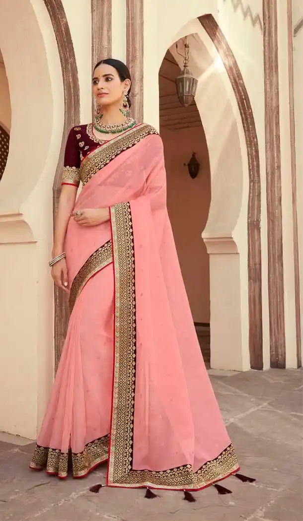 Peach Pink Color Soft Organza Designer Traditional Festive Wear Saree -771124494