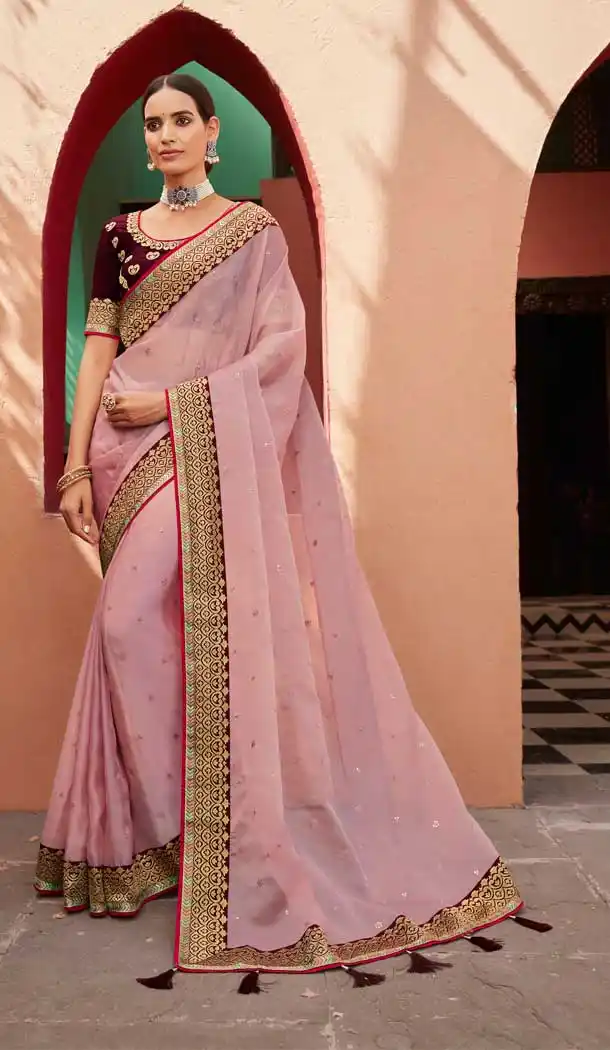 Peach Pink Color Soft Organza Designer Traditional Festive Wear Saree -771124495