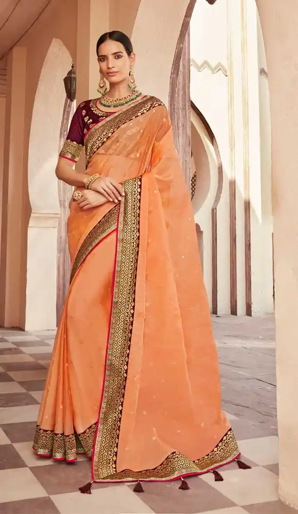 Orange Color Soft Organza Designer Traditional Festive Wear Saree -771124496