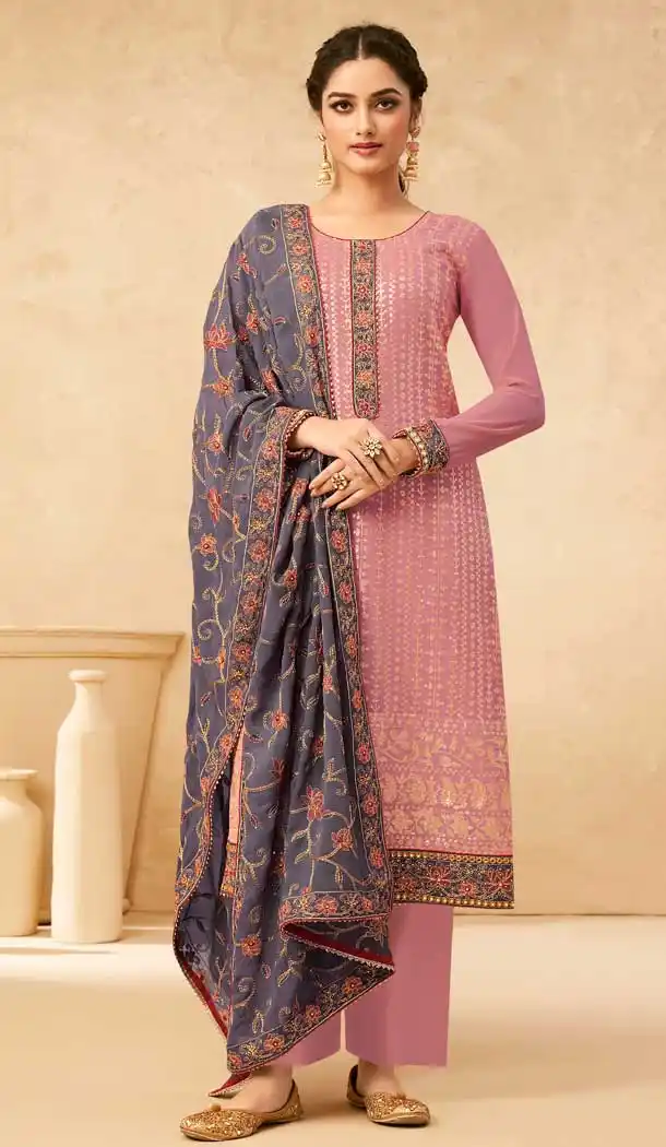 Peach Pink Color Real Georgette Designer Party Wear Salwar Suit -778124546