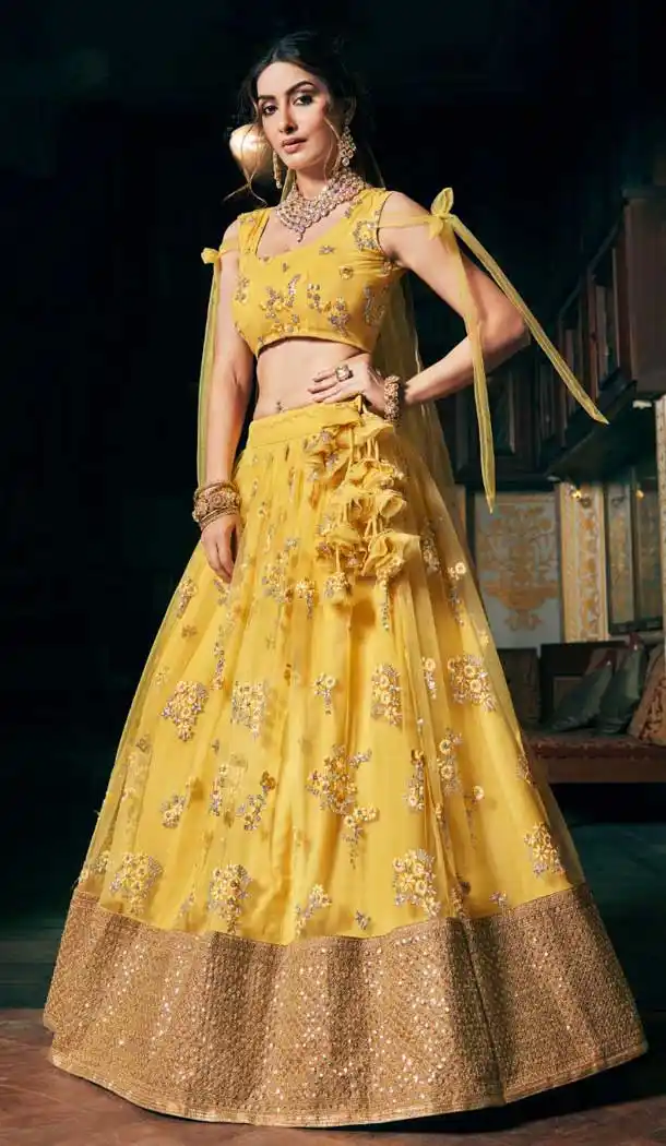 party wear net bridal wear lehenga with jewellery -784124592