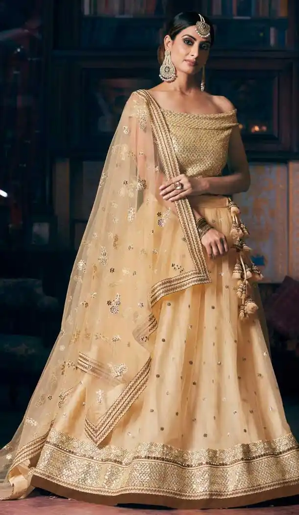 Beige Color Net Heavy Designer Bridal Party Wear Lehenga Choli -784124593