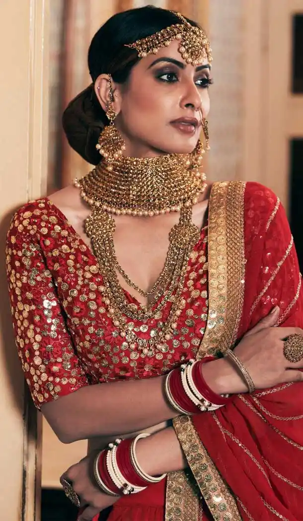 Red Color Net Heavy Designer Bridal Party Wear Lehenga Choli -784124594