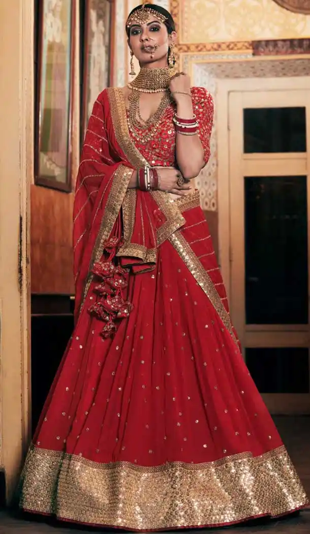 Red Color Net Heavy Designer Bridal Party Wear Lehenga Choli -784124594