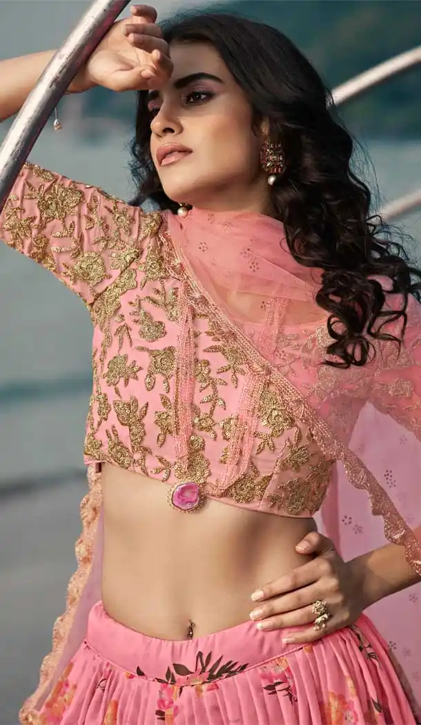 Pink Color Organza Printed Designer Party Wear Lehenga Choli -794124659