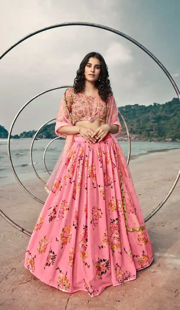 Pink Color Organza Printed Designer Party Wear Lehenga Choli -794124659