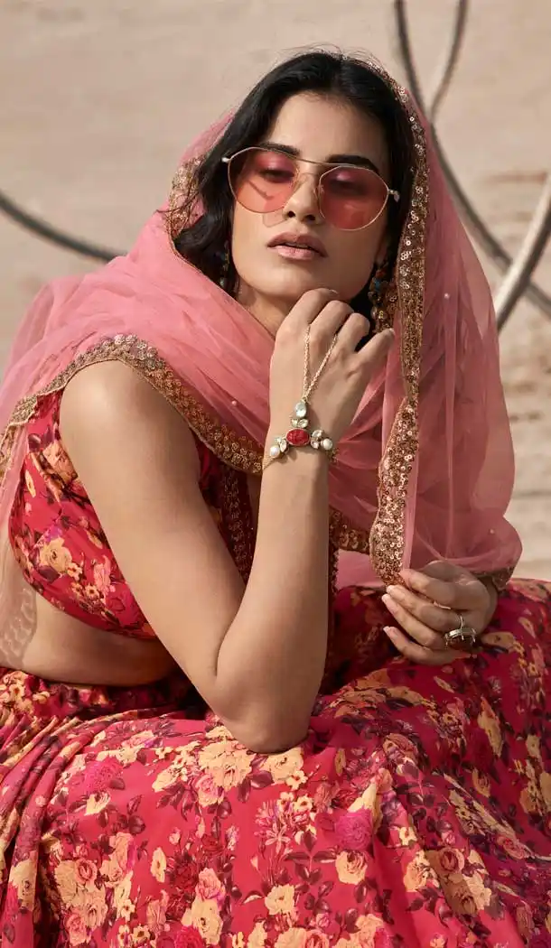 Gajari Red Color Organza Printed Designer Party Wear Lehenga Choli -794124661