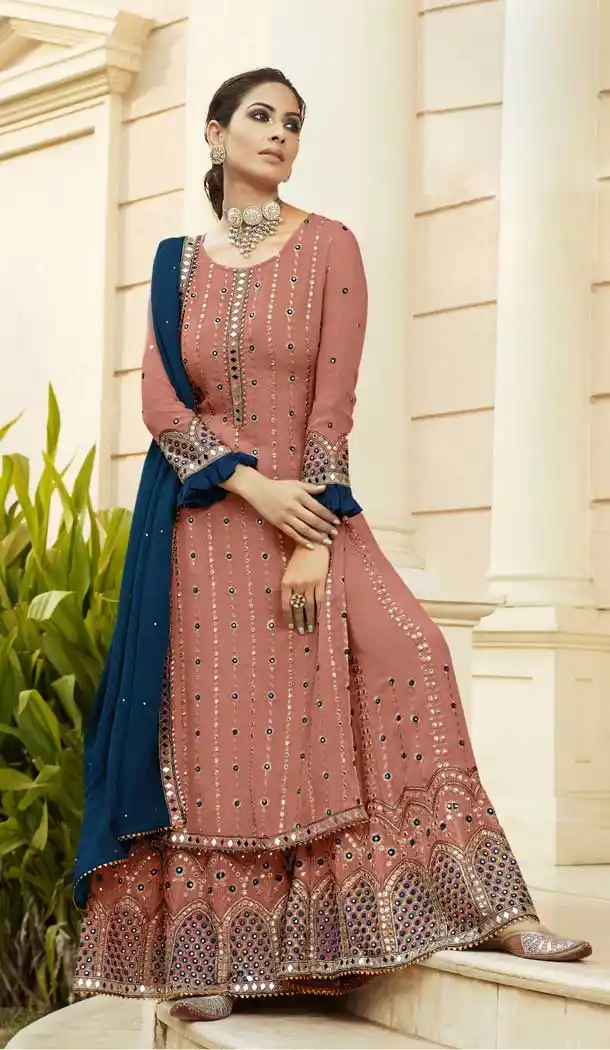 Brown Color Heavy Foux Georgette Designer Party Wear Palazzo Suit -798124693
