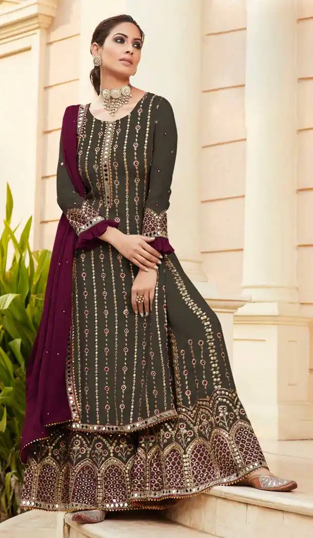 Mehendi Green Color Heavy Foux Georgette Designer Party Wear Palazzo Suit -798124694