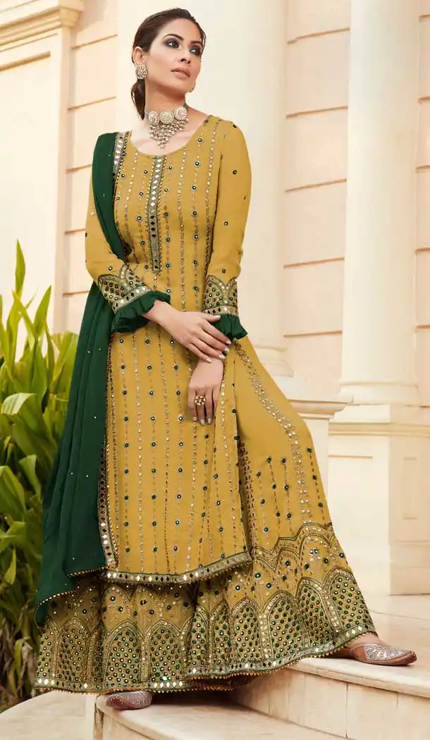 Yallow Color Heavy Foux Georgette Designer Party Wear Palazzo Suit -798124695