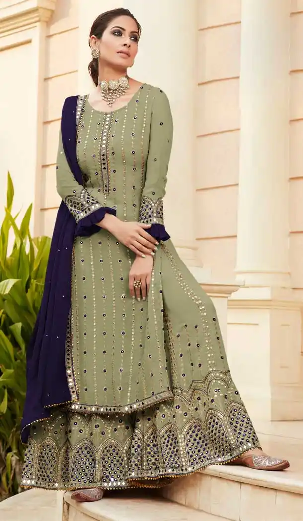 Mehendi Green Color Heavy Foux Georgette Designer Party Wear Palazzo Suit -798124697