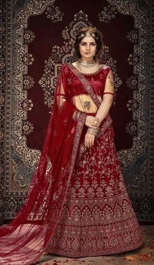 Maroon Color Net Embroidered Designer Bridal Party Wear Lehenga Coli -802124748