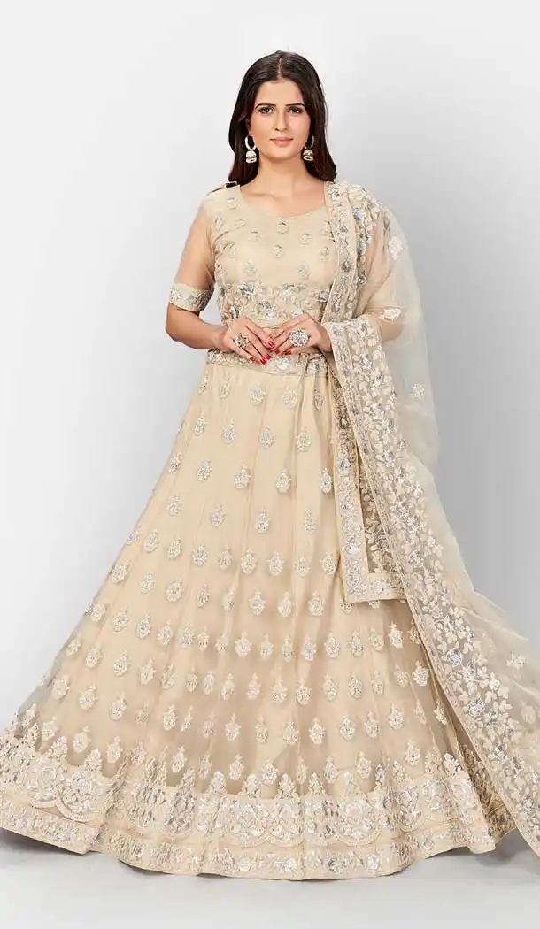Beige Color Soft Net Designer Bridal Wedding Wear Lehenga Choli -803124753