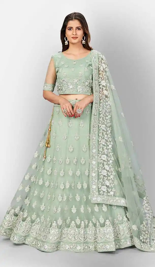 Sea Green Color Soft Net Designer Bridal Wedding Wear Lehenga Choli -803124754