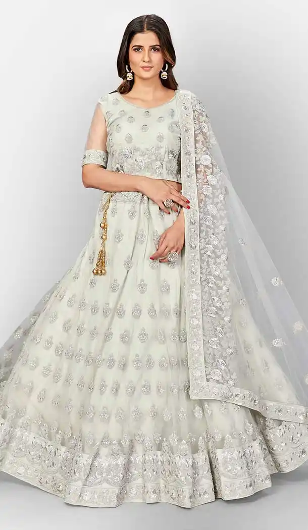 Light Grey Color Soft Net Designer Bridal Wedding Wear Lehenga Choli -803124755