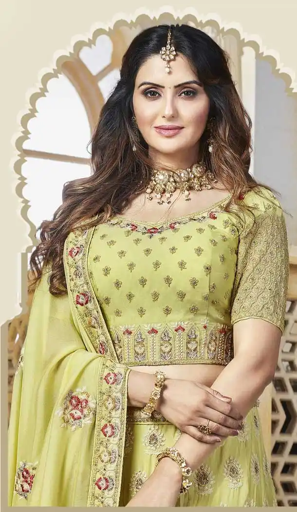 Pista Color Georgette Heavy Designer Bridal Party Wear Lehenga Choli -707123828