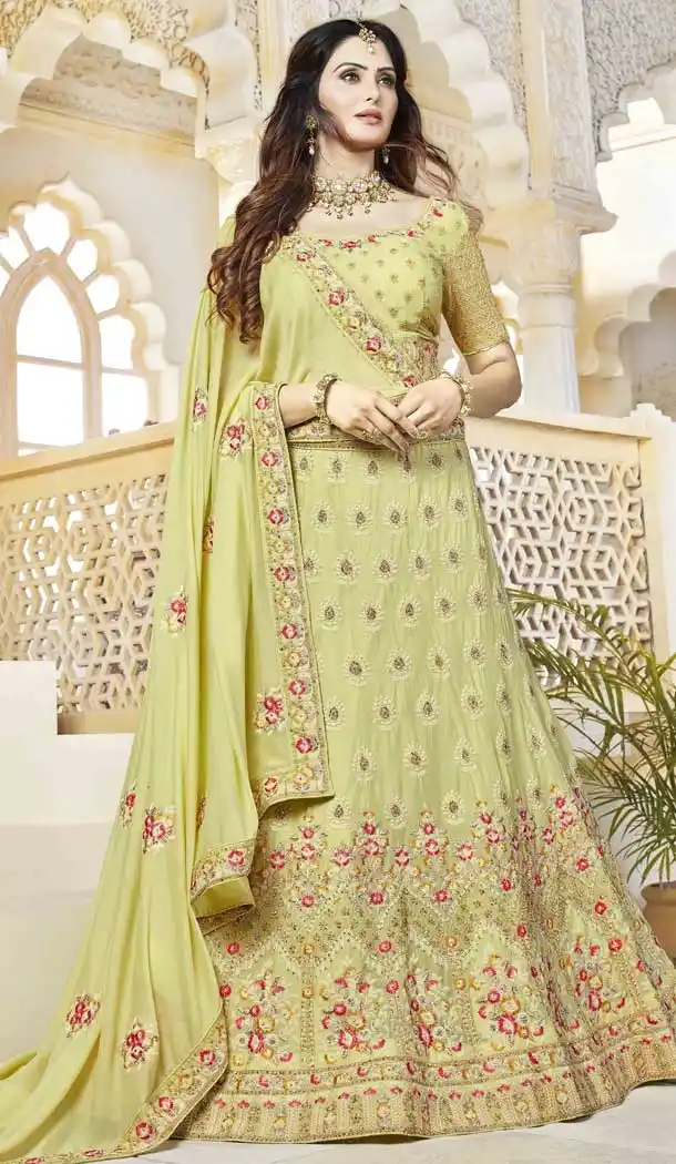 Pista Color Georgette Heavy Designer Bridal Party Wear Lehenga Choli -707123828