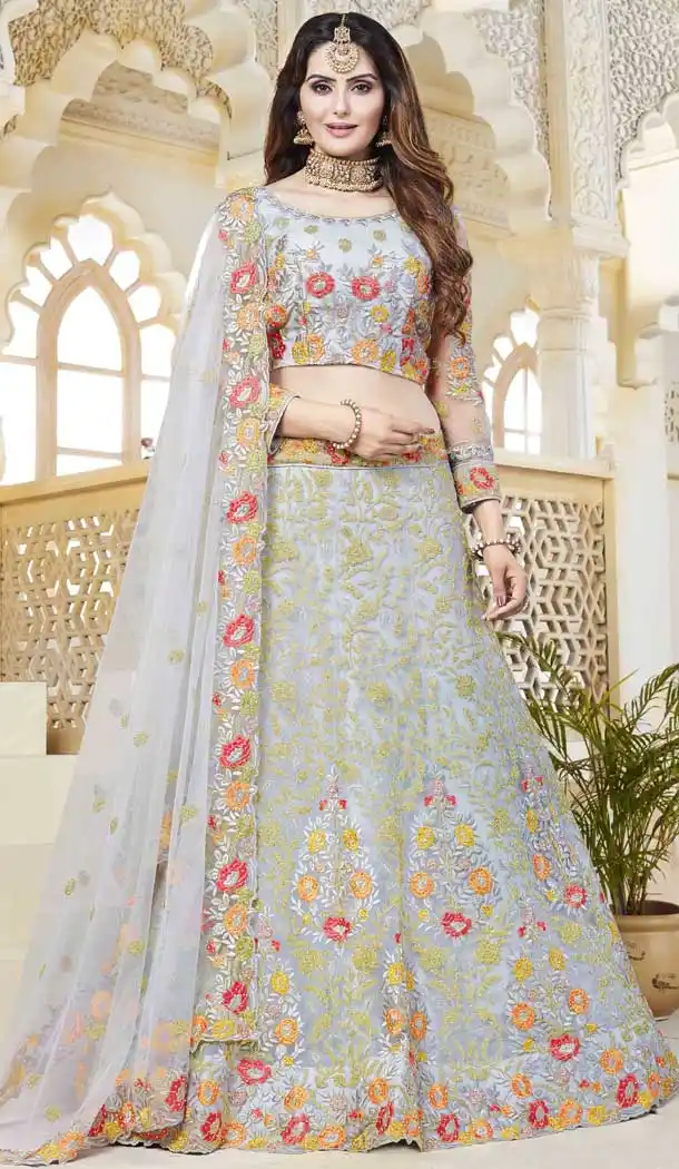 Grey Color Net Heavy Designer Bridal Party Wear Lehenga Choli -707123831