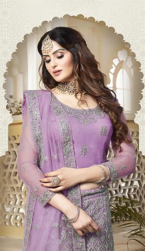 Purple Color Net Heavy Designer Bridal Party Wear Lehenga Choli -707123832