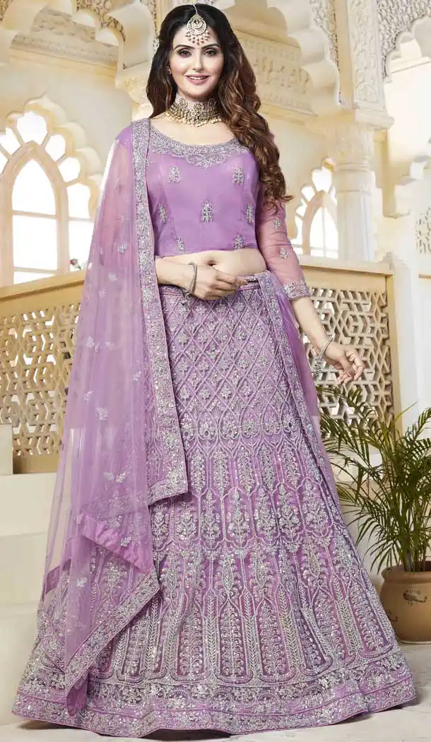 Purple Color Net Heavy Designer Bridal Party Wear Lehenga Choli -707123832