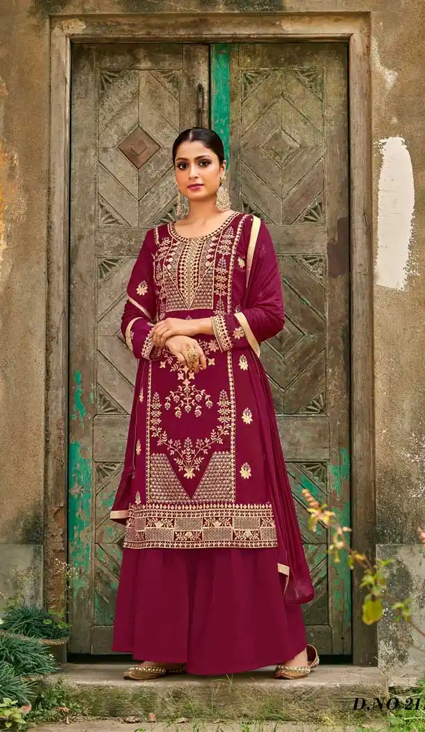 Wine Color Faux Georgette Designer Party Wear Palazzo Suit -808124779