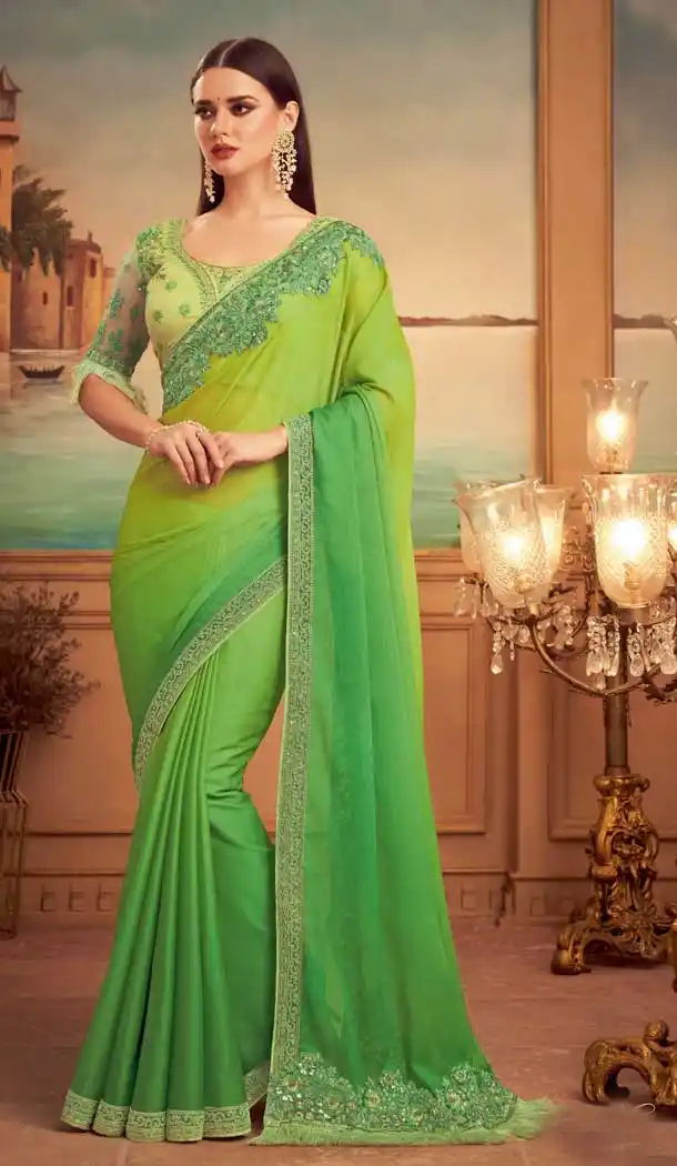 Green Color Glorious Chiffon Heavy Embroidered Designer Party Wear Saree -815124825