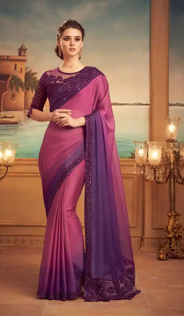Multi Color Glorious Chiffon Heavy Embroidered Designer Party Wear Saree -815124837
