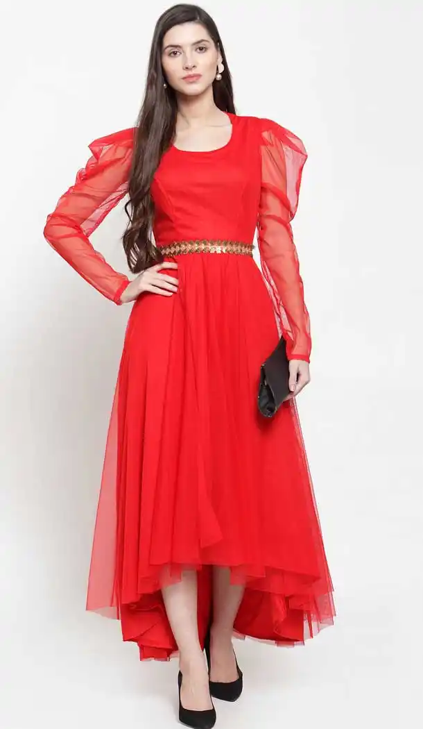 Red Color Net Fancy Designer Party Wear Readymade Gown Dresse -828124930