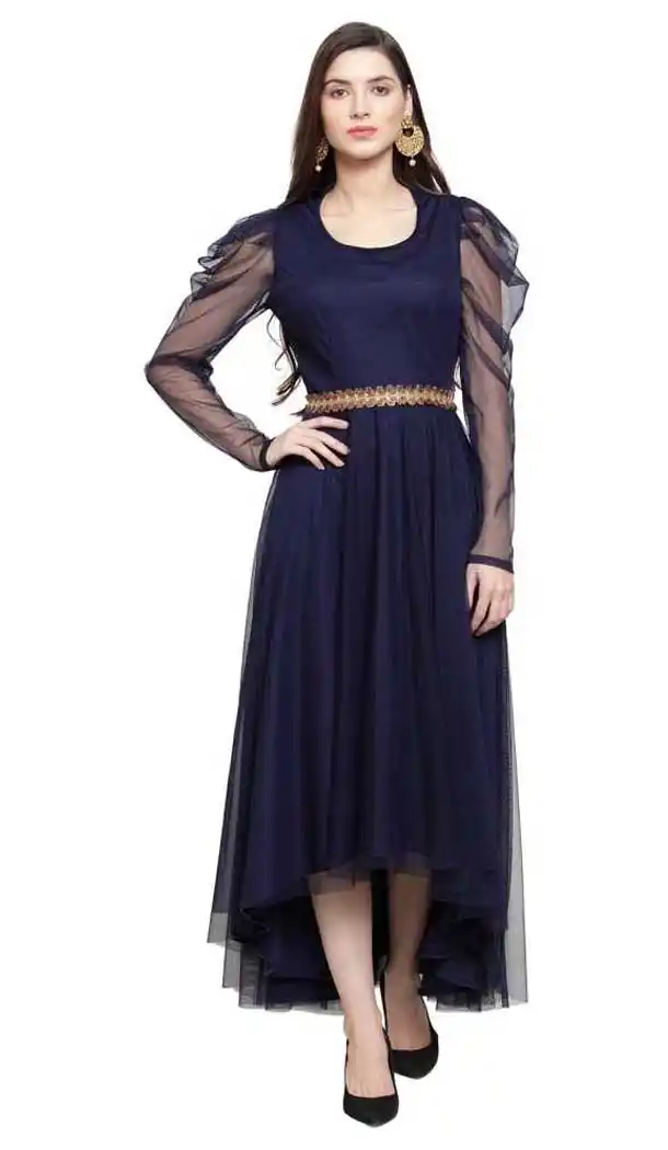 Navy Blue Color Net Fancy Designer Party Wear Readymade Gown Dresse -828124936