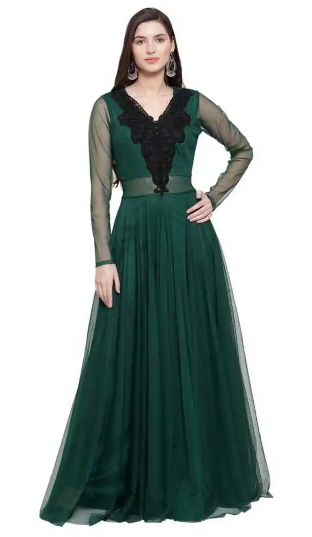 Green Color Net Fancy Designer Party Wear Readymade Gown Dresse -828124937