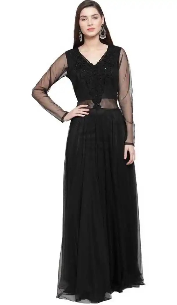 Exquisite Black Color Net Fancy Designer Party Wear Readymade Gown Dresse -828124938